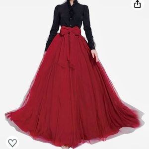 EUC Christmas Red Full Maxi Skirt with sash Small/ Medium Elastic waist …